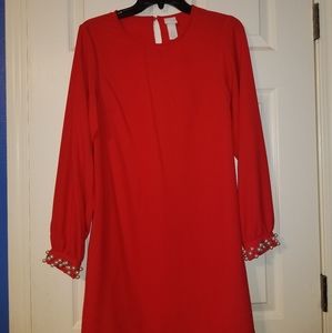 H&M Red Dress w/Pearl Button Sleeves